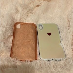 iPhone XR pink glitter and white heart cases